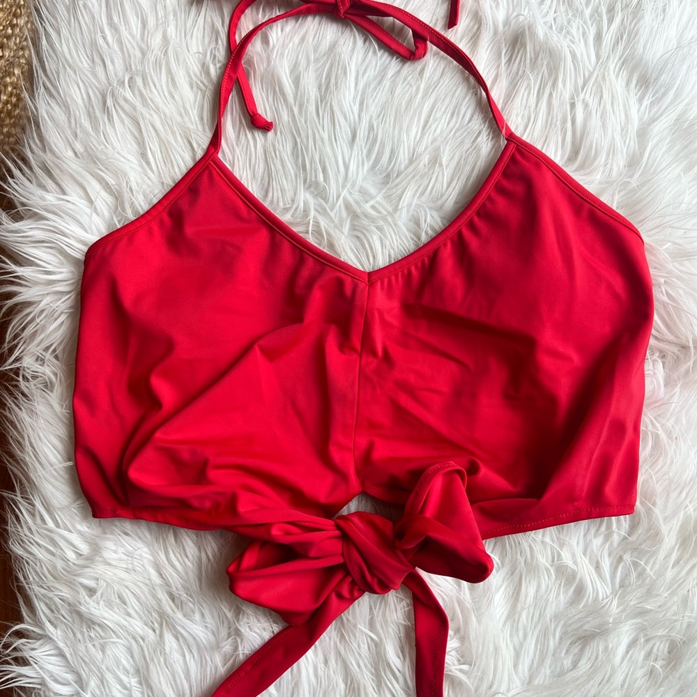 Kortni Jeane Tomato Red Tie-Front Swimsuit Top Bikini Medium or Large?